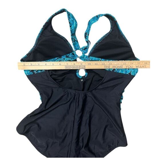 Venus Black Turquoise Print One-Piece Swimsuit Cross Strap Womens Plus Size 18 - Picture 4 of 11